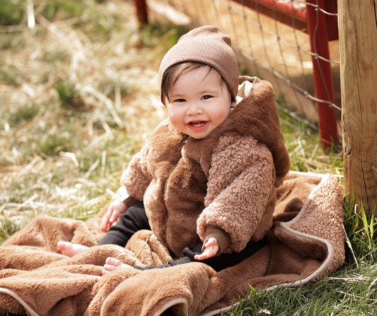 Fur Coat and Beanie in Mocha