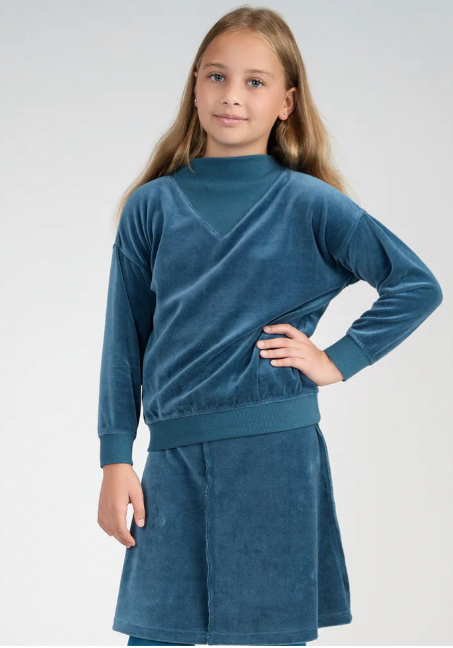 Velour Sweatshirt and Skirt Set in Indigo