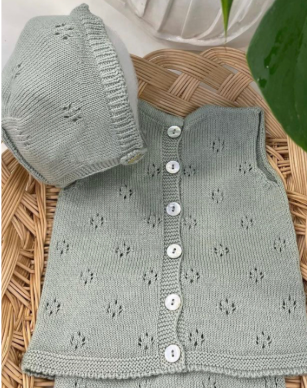 Sleeveless Knit Pointelle Pants Set in Sage