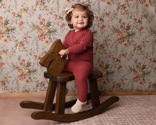 Mock Neck Suspender Set in Brick Red