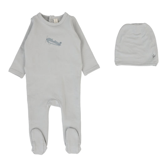 Airplane Footie and Beanie in Pale Blue