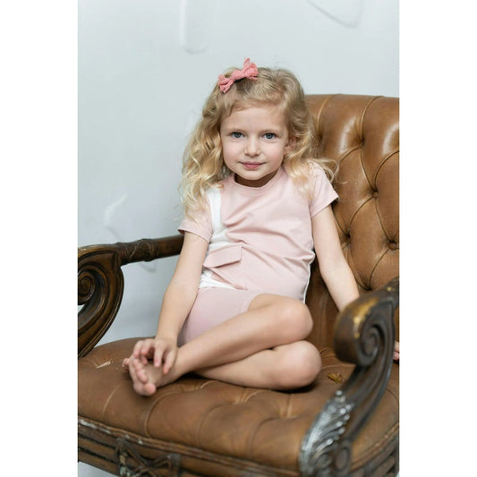 Colorblock Pocket T-Shirt & Shorts Set in Pink