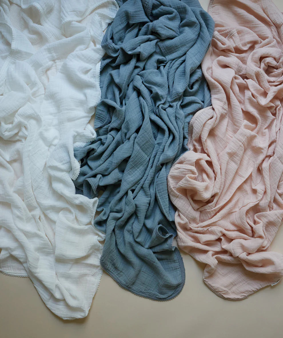 Blue Muslin Swaddle with Scalloped Trim