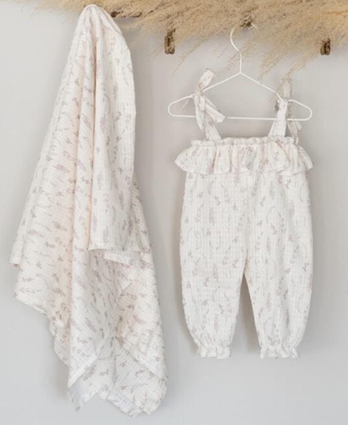 Lavender Printed Muslin Romper (9m, 12m, 24m)