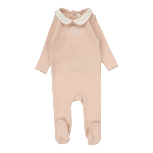 Lilette Emblem Embroidered Footie in Dusty Pink