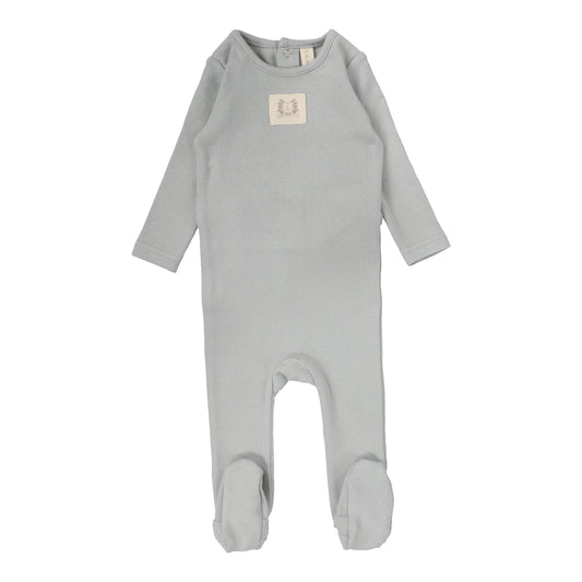 Pointelle Emblem Footie in Light Blue
