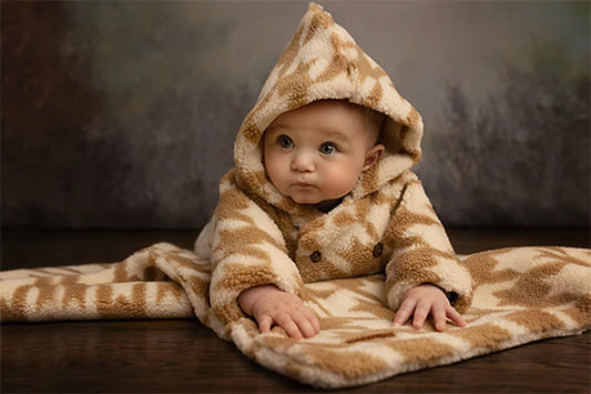 Citrine Sherpa Print Blanket in Golden Tan