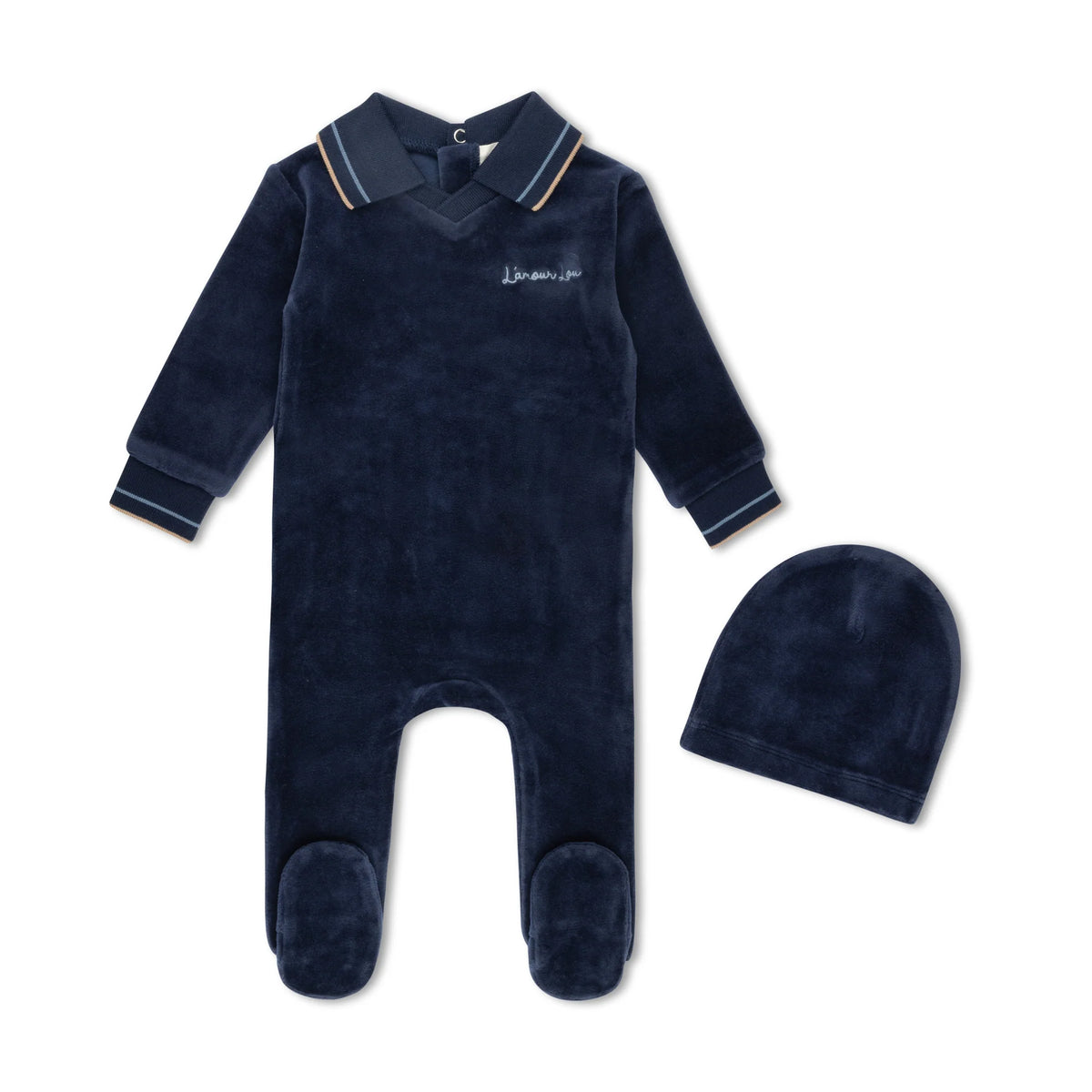Navy Velour Polo Footie Set