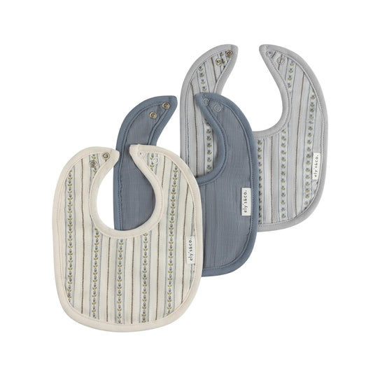Linear Tulip 3-Pack Muslin Bibs in Blue