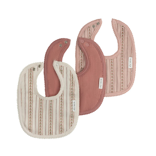 Linear Tulip 3-Pack Muslin Bibs in Pink