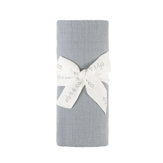 Blue Muslin Swaddle with Scalloped Trim