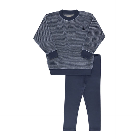 Velour Stripe Set in Dark Blue