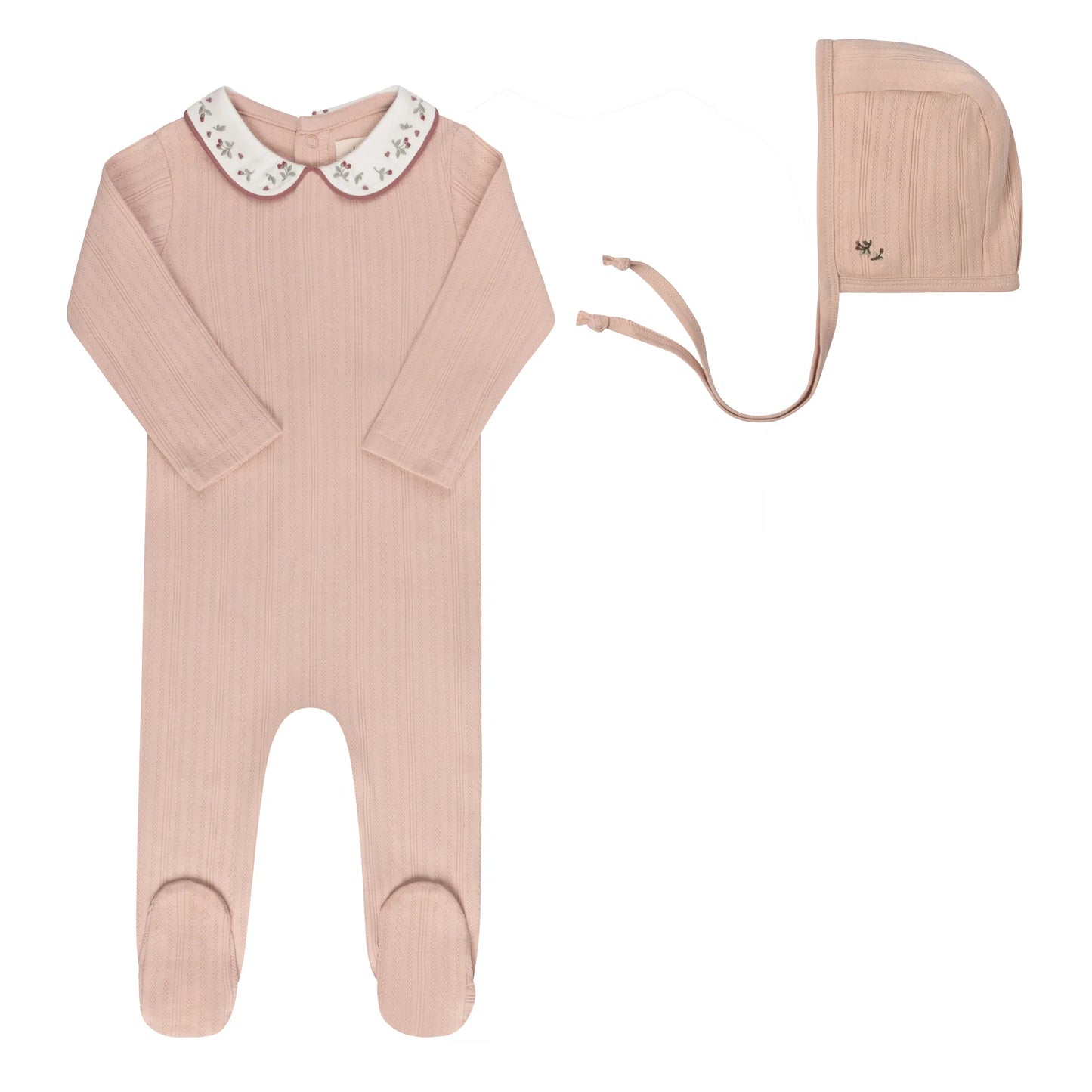 Floral Embroidered Collar and Bonnet in Pink