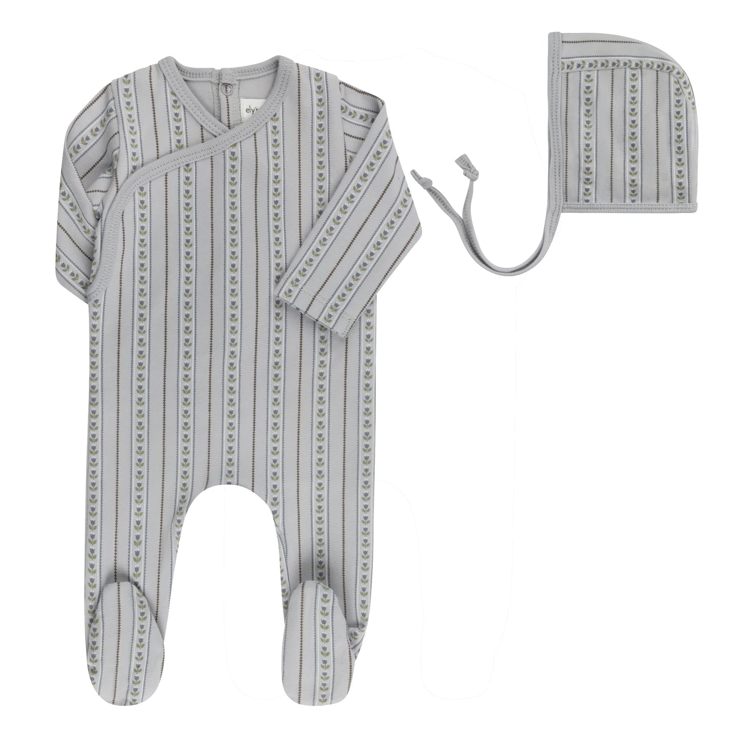 Linear Tulip Footie and Bonnet in Blue