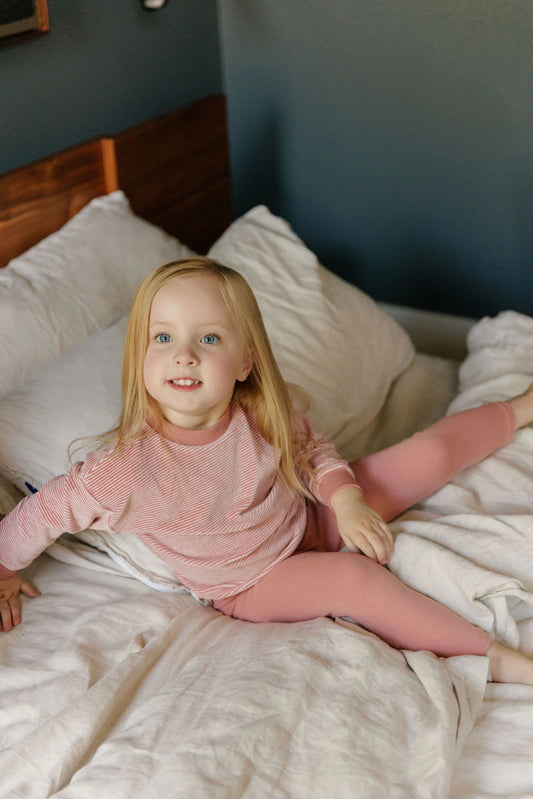 Velour Stripe Set in Dark Pink