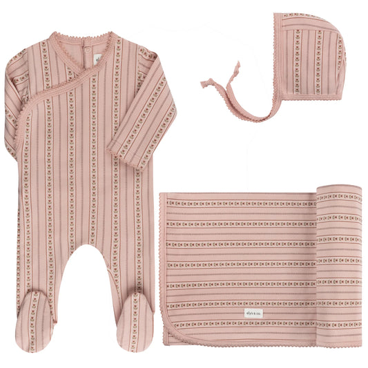 Linear Tulip Layette Set in Pink