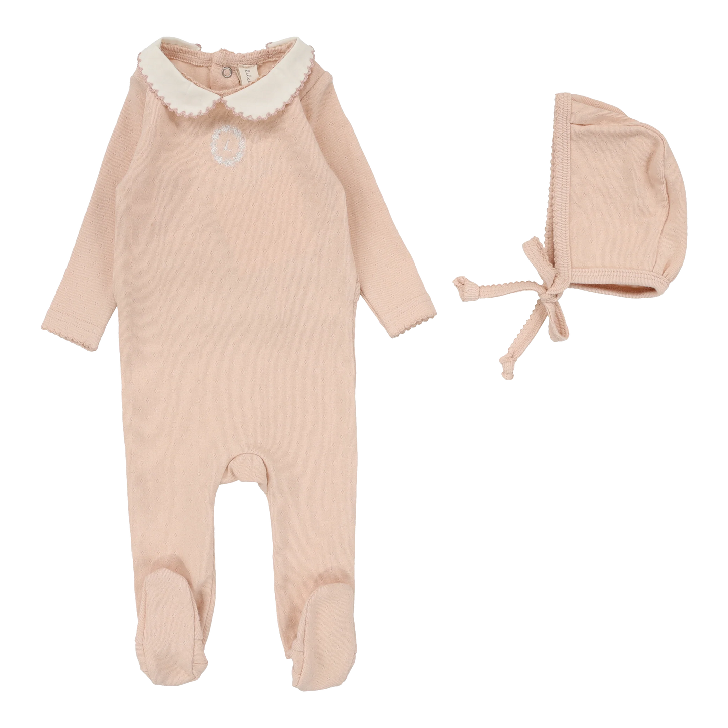 Emblem Embroidered Footie Set in Dusty Pink