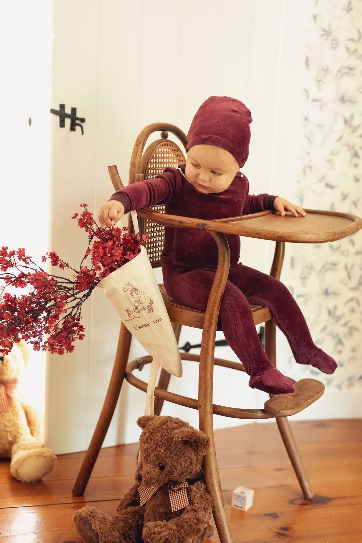 Deep Berry Velour Polo Footie Set