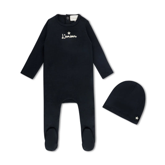 Black Embroidered Star Footie Set