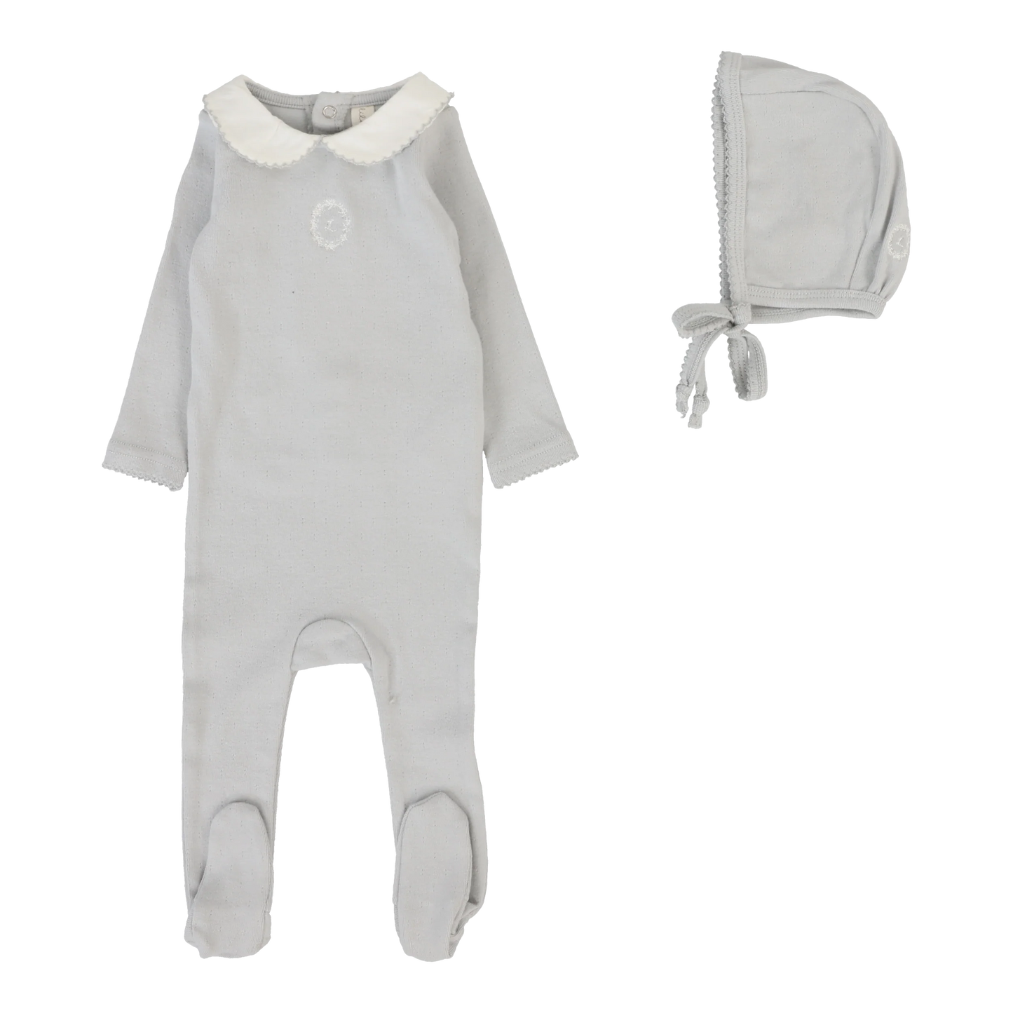 Emblem Embroidered Footie Set in Light Blue