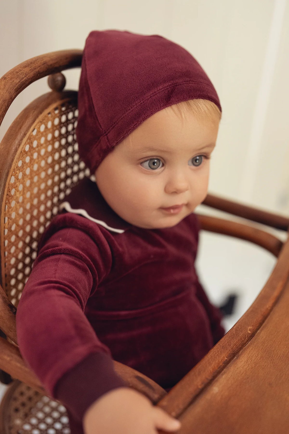 Deep Berry Velour Polo Footie Set