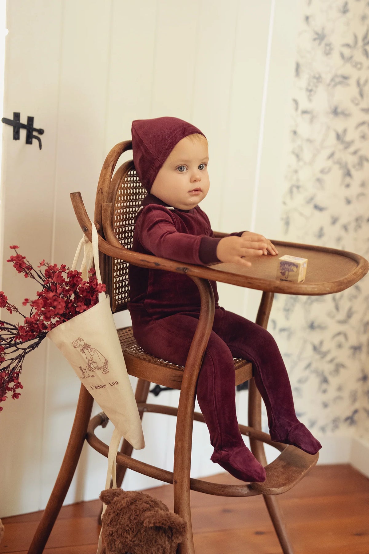 Deep Berry Velour Polo Footie Set