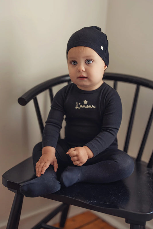 Black Embroidered Star Footie Set