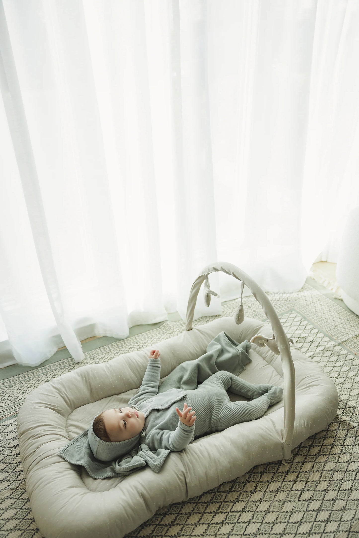 Velour Cardi Layette Set in Dusty Blue