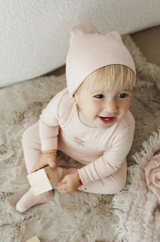 Dolly Footie and Beanie in Dusty Pink