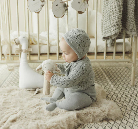 Popcorn Weave Cardigan Set in Light Blue