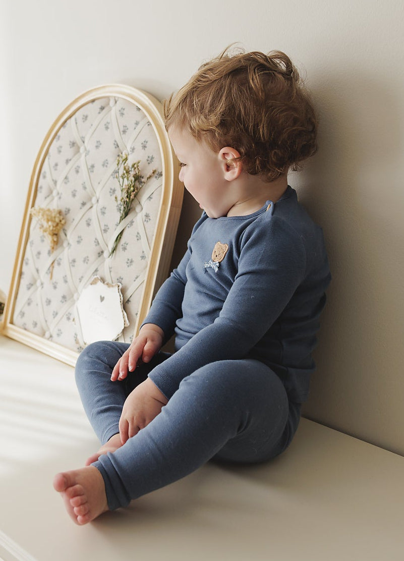 Lilette Bear Applique Lounge Set in Slate