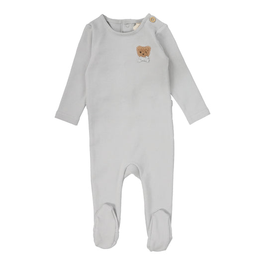 Bear Applique Footie in Pale Blue