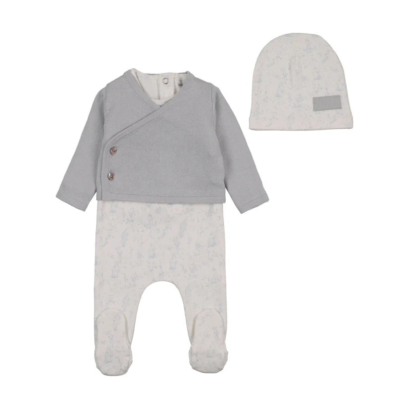 Boutique Birdcage Toile Cardigan Outfit in Dusty Blue
