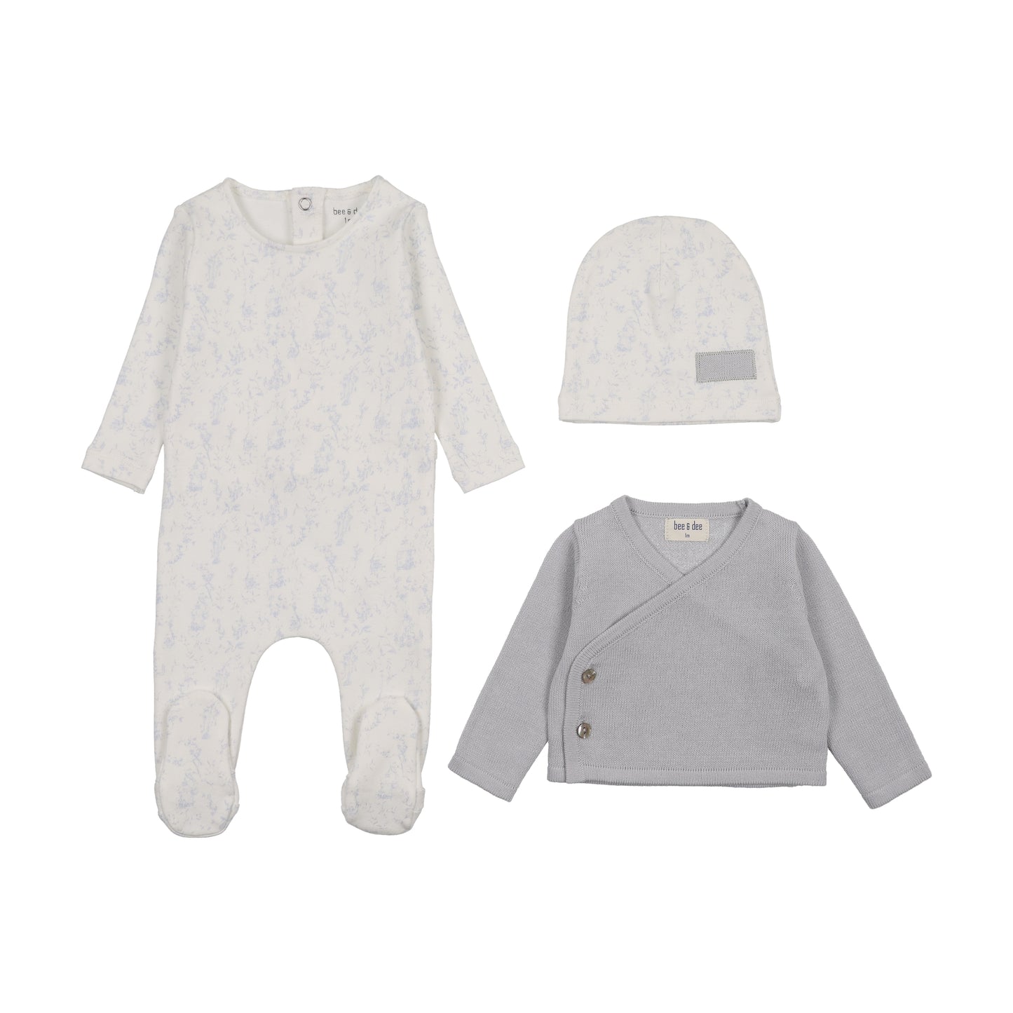 Boutique Birdcage Toile Cardigan Outfit in Dusty Blue