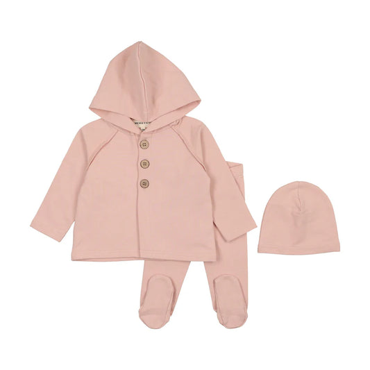 Hooded Cardigan Set and Beanie in Rose