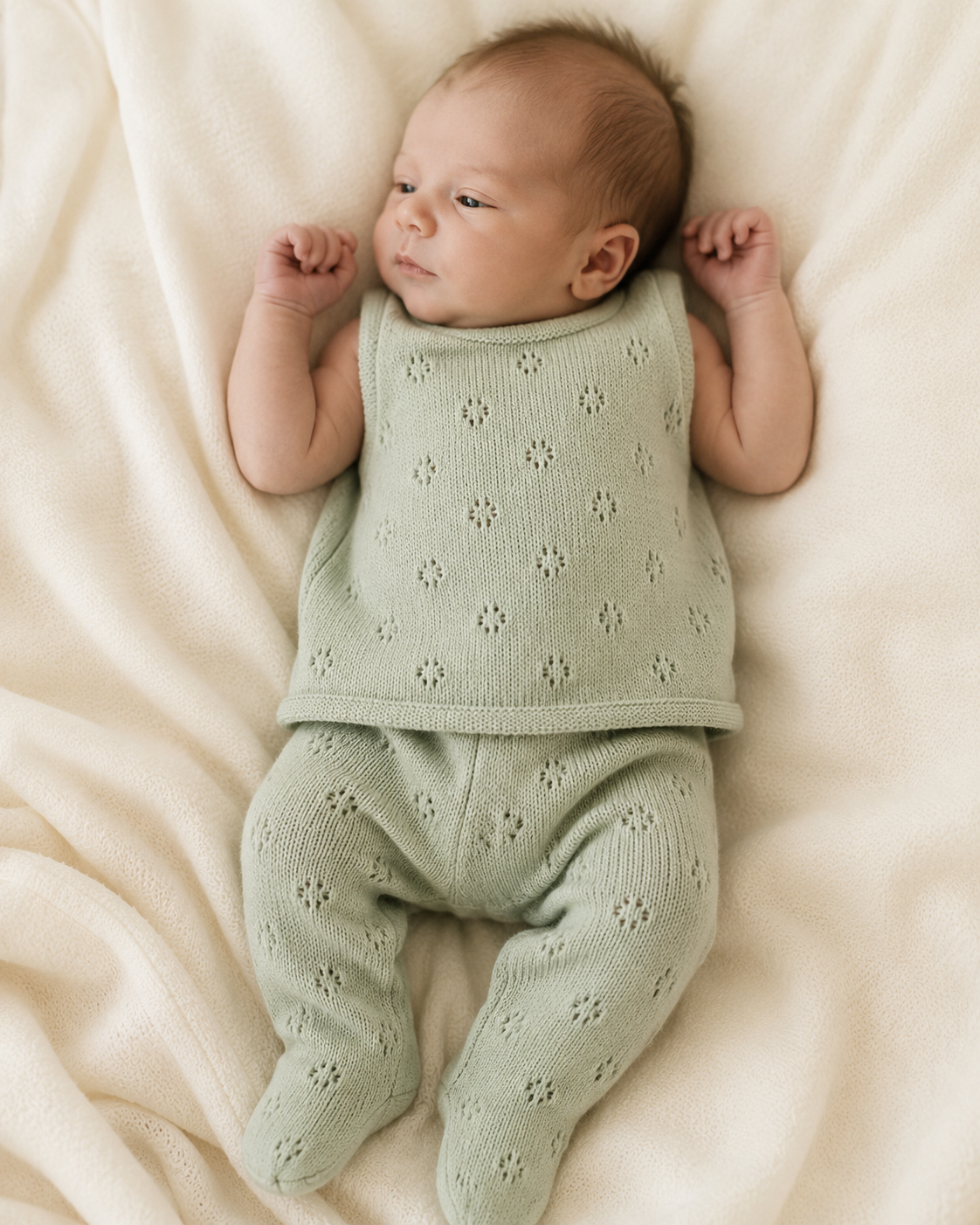 Sleeveless Knit Pointelle Set in Sage - 1m