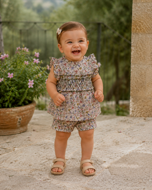 Smocked Multi Flowers Baby Set - 9m and 24m