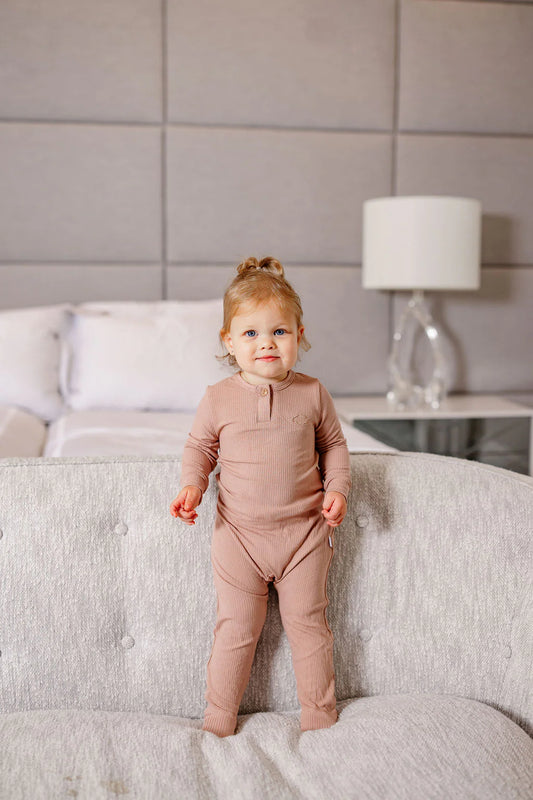 Henley Footie and Beanie in Dusty Pink