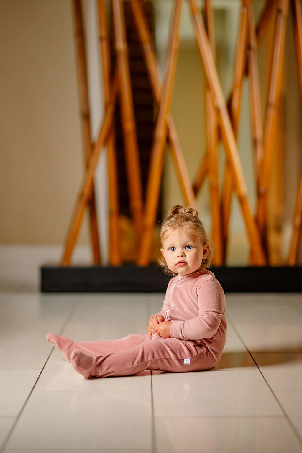 Velour Footie and Beanie in Dusty Pink