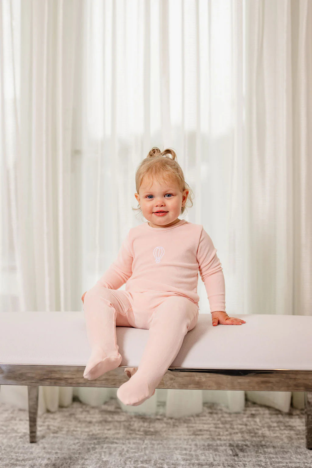 Velour Embroidered Footie and Beanie in Pink