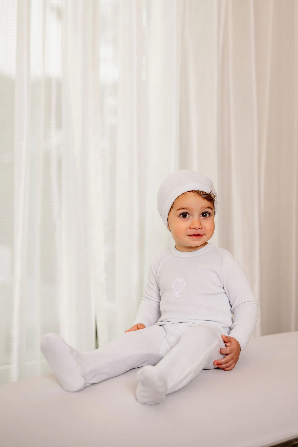 Velour Embroidered Footie and Beanie in Baby Blue