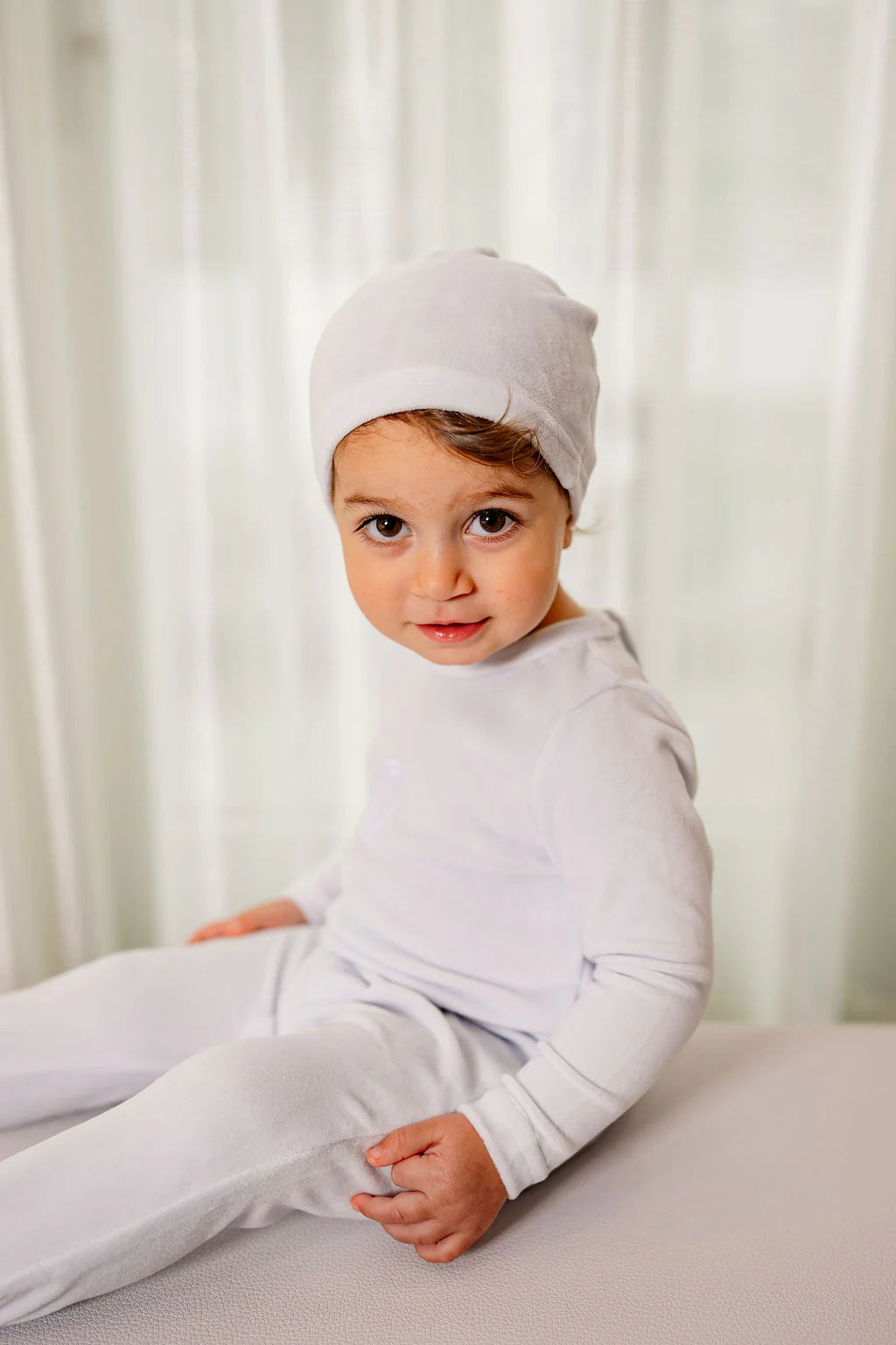 Velour Embroidered Footie and Beanie in Baby Blue