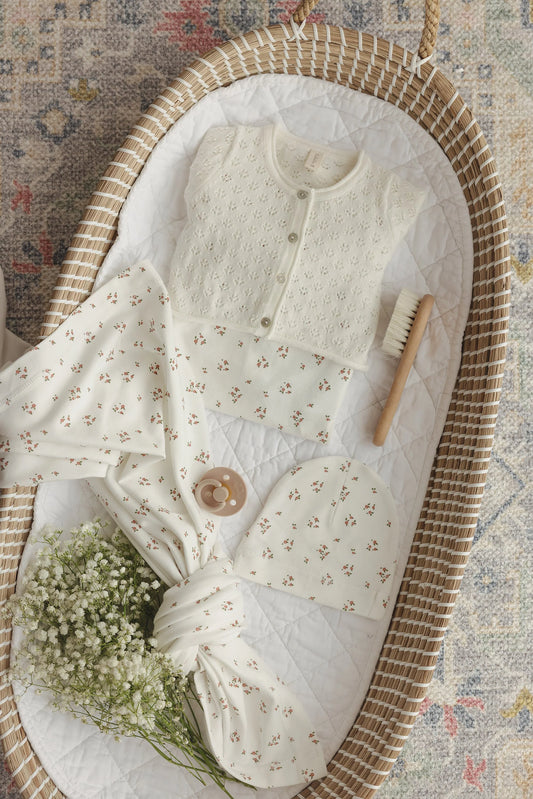 Dainty Floral Footie Set in Winter White