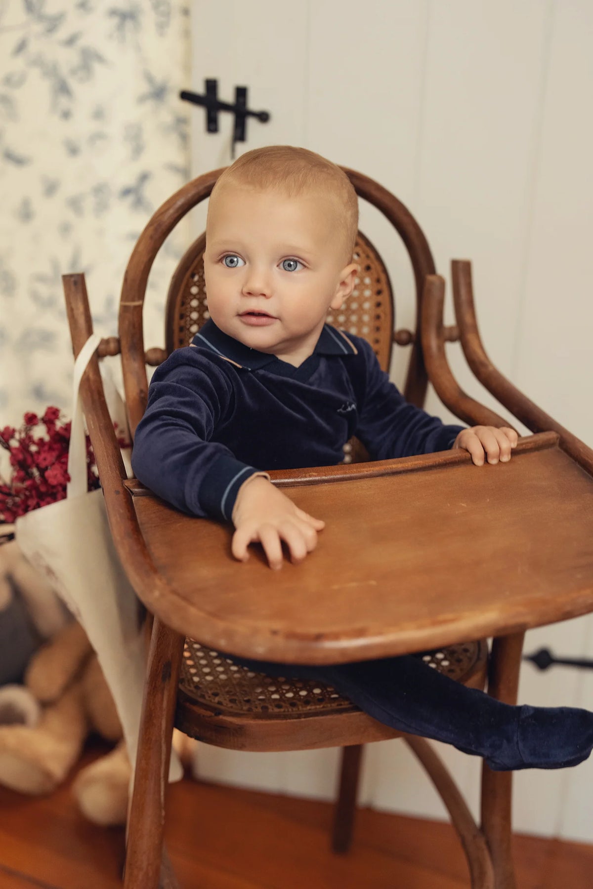 Navy Velour Polo Footie Set