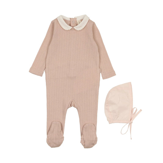 Edged Collar Footie Set in Blush
