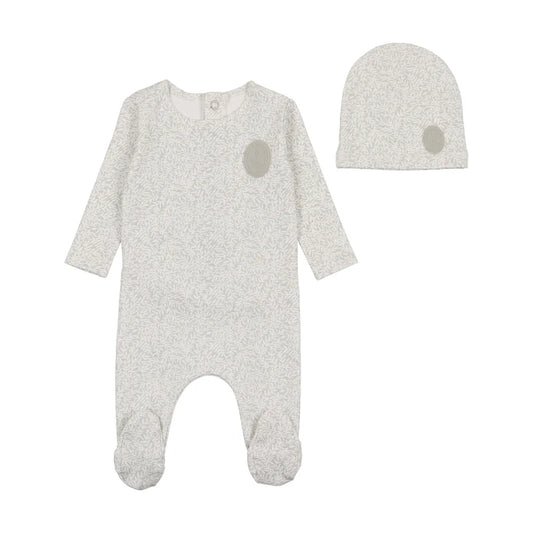 Floral Crest Footie and Beanie in Powder Blue