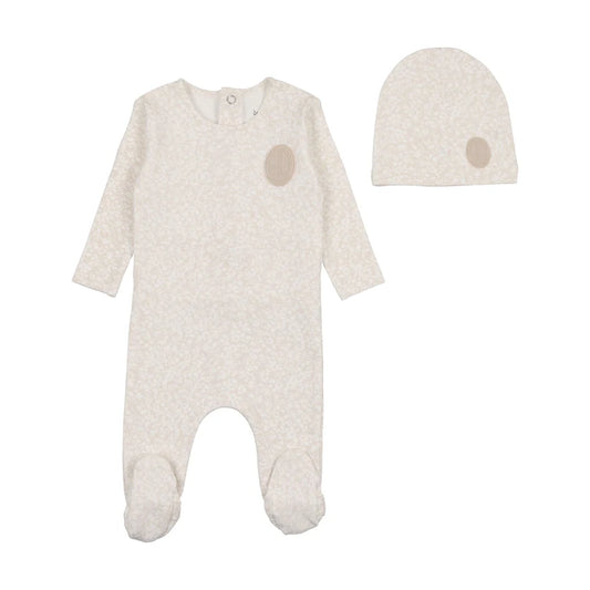 Floral Crest Footie and Beanie in Shell Pink