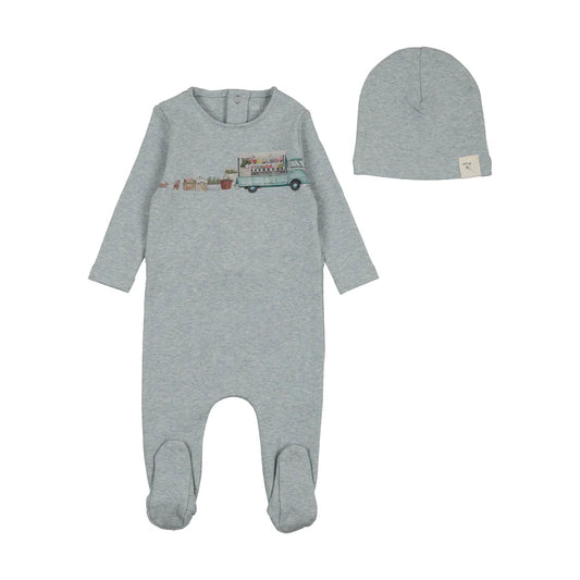 Flower Truck Footie in Blue Mist