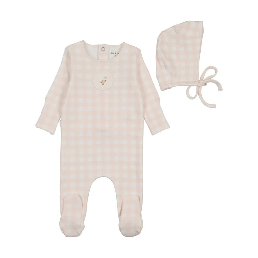 Goose on Plaid Footie and Beanie in Pink