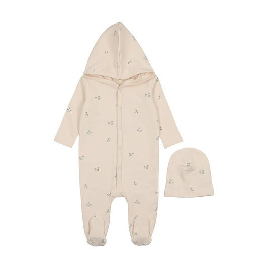 Hooded Footie and Beanie in Blue Vines